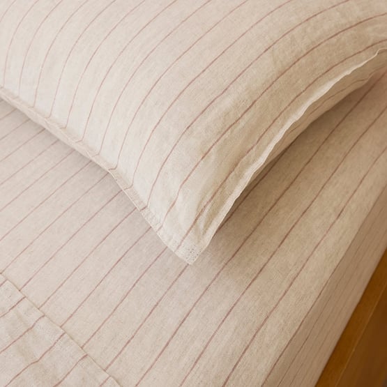  Vintage Washed Linen Mocha & Linen Stripe Pillowcases