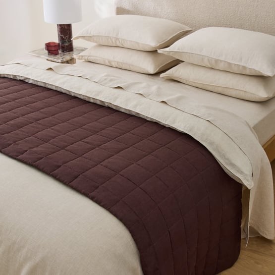 Vintage Washed Linen Chocolate Quilted Bedcover
