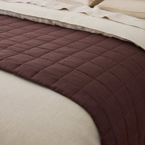 Vintage Washed Linen Chocolate Quilted Bedcover