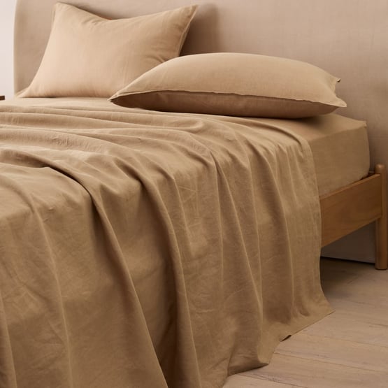 Vintage Washed Linen Hazelnut Sheet Separates