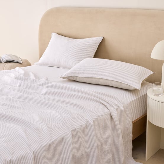 Vintage Washed Linen Linen & White Stripe Sheet Separates