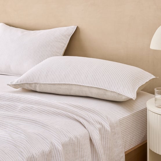Vintage Washed Linen Linen & White Stripe Sheet Separates