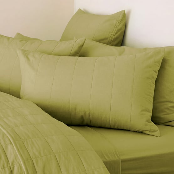 Stonewashed Cotton Bayleaf Quilted Coverlet Separates