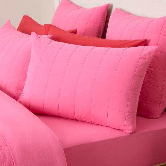 Stonewashed Cotton Hot Pink Quilted Pillowcases
