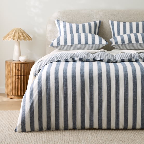 Arden Navy Stripe Linen Cotton Quilt Cover Set + Separates