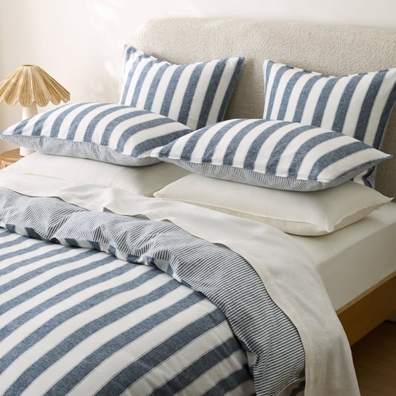 Arden Navy Stripe Linen Cotton Quilt Cover Set + Separates