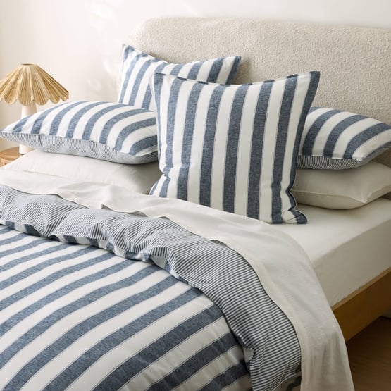 Arden Navy Stripe Linen Cotton Pillowcases