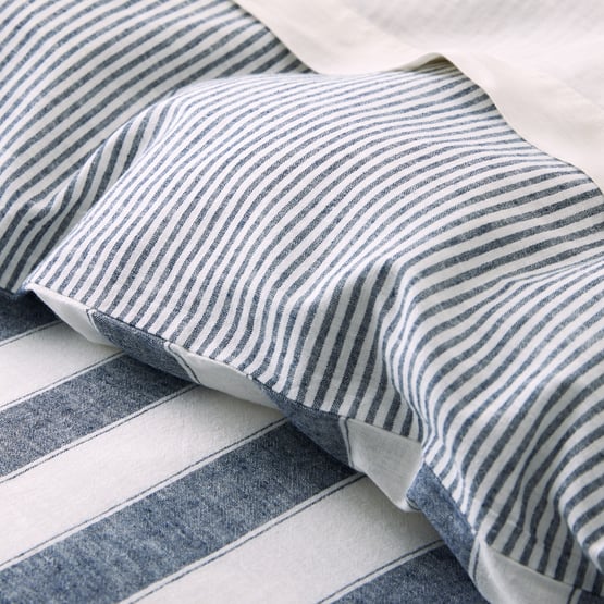 Arden Navy Stripe Linen Cotton Pillowcases