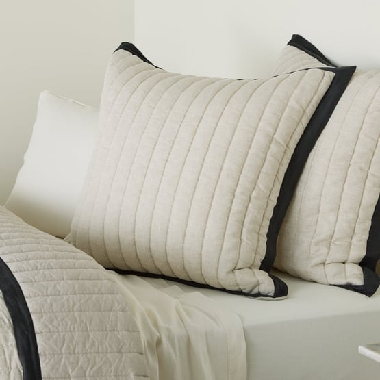 Vintage Washed Linen Linen & Onyx Border Quilted Pillowcases