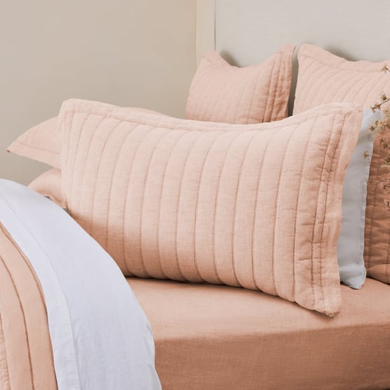 Vintage Washed Linen Nude Pink Quilted Coverlet Separates