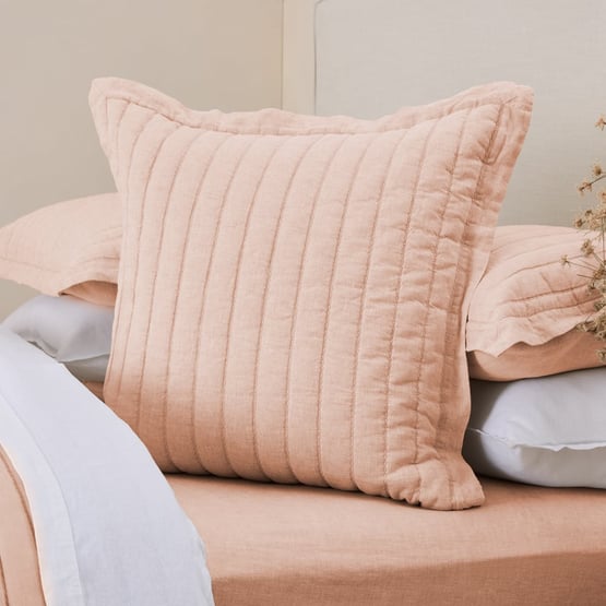 Vintage Washed Linen Nude Pink Quilted Pillowcases
