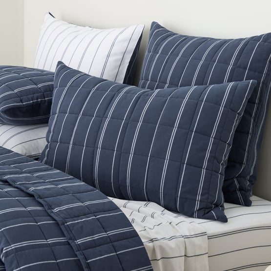 Stonewashed Cotton Navy Pencil Stripe Quilted Coverlet Separates