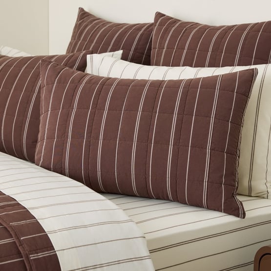 Stonewashed Cotton Chocolate Pencil Stripe Quilted Pillowcases
