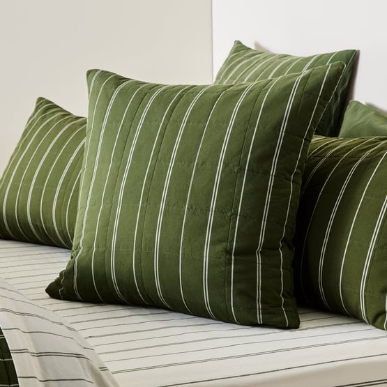 Stonewashed Cotton Basil Pencil Stripe Quilted Pillowcases