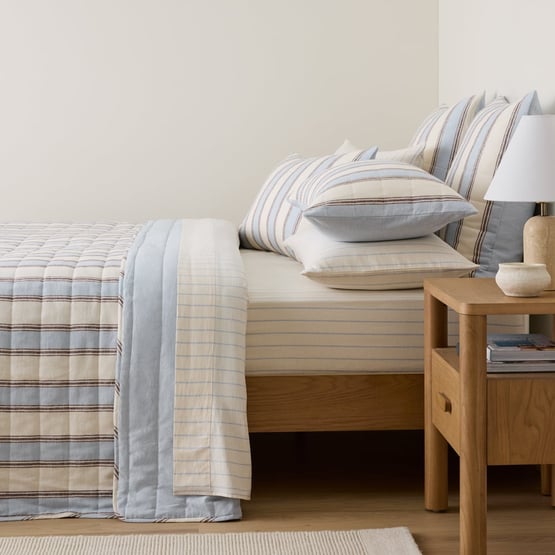 Remi Blue Stripe Linen Cotton Coverlet Set + Separates