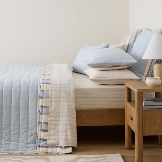 Remi Blue Stripe Linen Cotton Coverlet Set + Separates