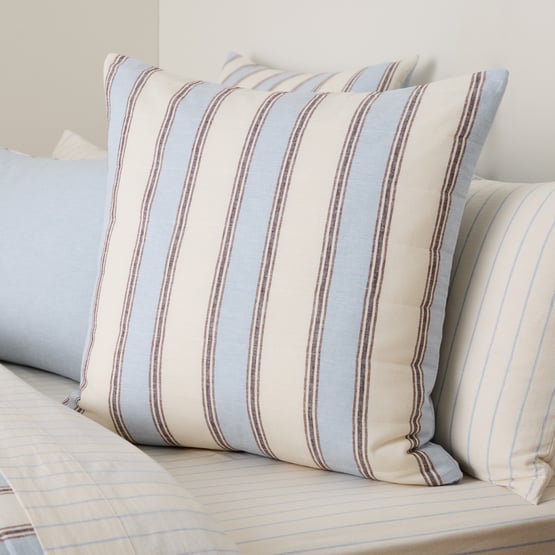 Remi Blue Stripe Linen Cotton Quilted Pillowcases