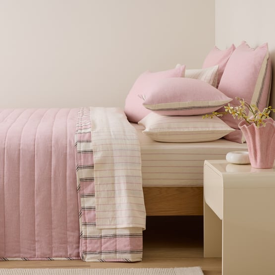 Remi Pink Stripe Linen Cotton Coverlet Set + Separates