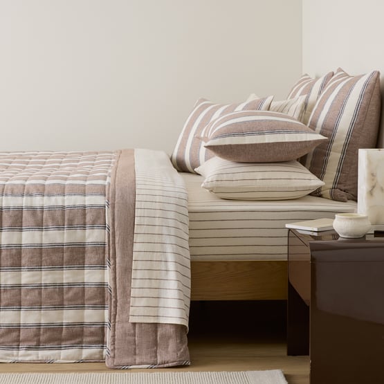 Remi Mocha Stripe Linen Cotton Quilted European Pillowcases