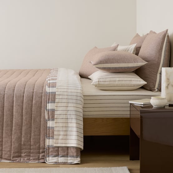 Remi Mocha Stripe Linen Cotton Coverlet Set + Separates