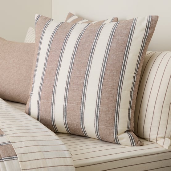 Remi Mocha Stripe Linen Cotton Quilted European Pillowcases