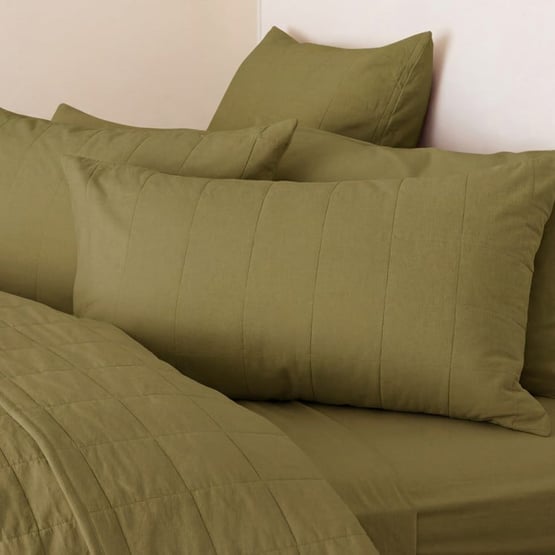 Stonewashed Cotton Olive Quilted Coverlet Separates