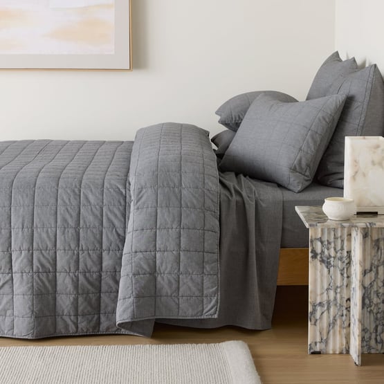 Stonewashed Cotton Salt & Pepper Quilted Coverlet Separates