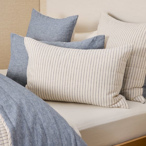 Linen Cotton Bluestone Stripe Quilted Pillowcases