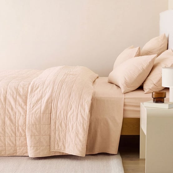  Stonewashed Cotton Sand Quilted Grid Coverlet Separates