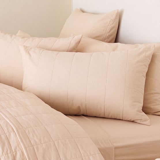  Stonewashed Cotton Sand Quilted Grid Coverlet Separates