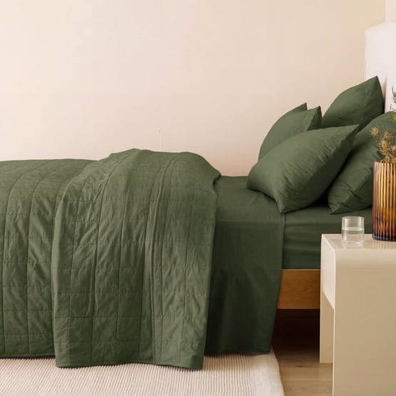 Stonewashed Cotton Basil Quilted Grid Coverlet Separates