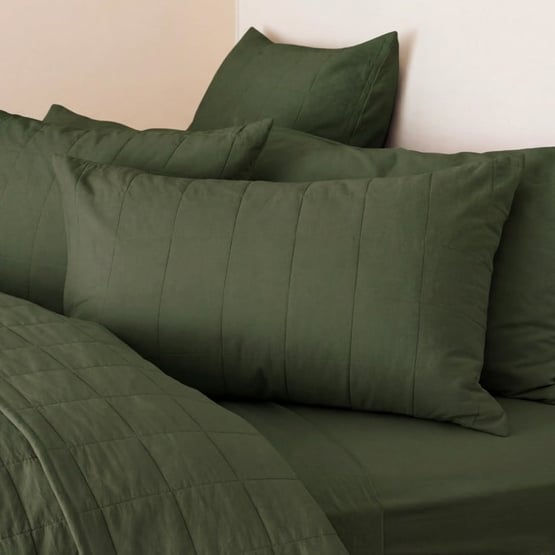 Stonewashed Cotton Basil Quilted Grid Coverlet Separates