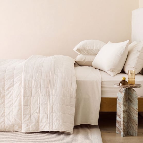 Stonewashed Cotton Coconut Quilted Grid Coverlet Separates