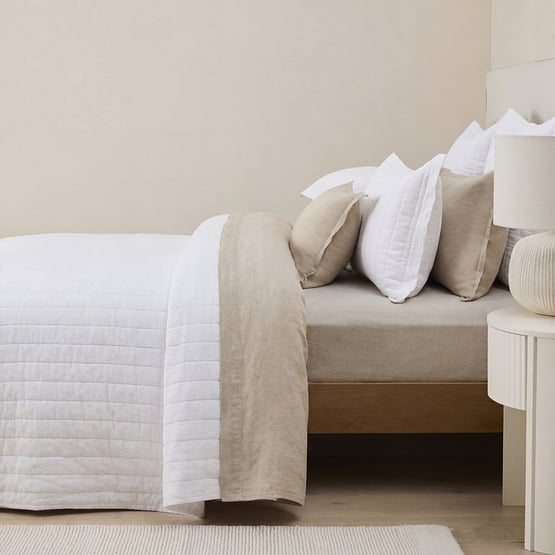 Vintage Washed Linen White Quilted Coverlet Separates