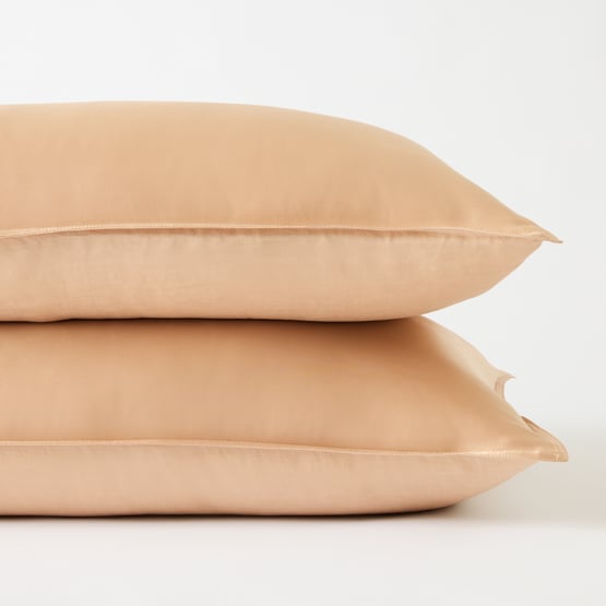 Vintage Washed Linen Macadamia Silk Pillowcases Pair