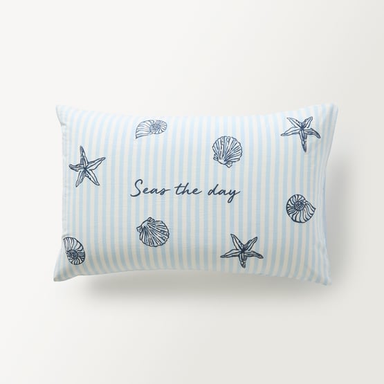 Seas The Day Blue Embroidered Pillowcase