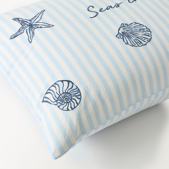 Seas The Day Blue Embroidered Pillowcase