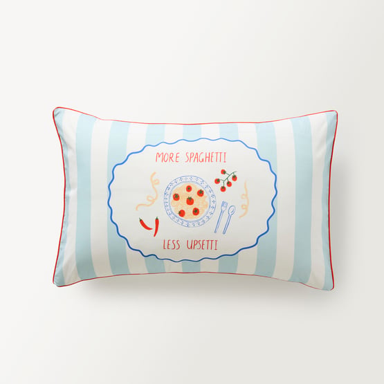 More Spaghetti Less Upsetti Blue Text Pillowcase