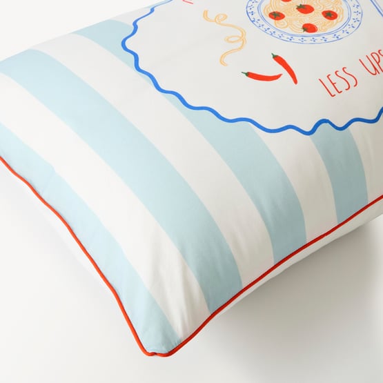 More Spaghetti Less Upsetti Blue Text Pillowcase