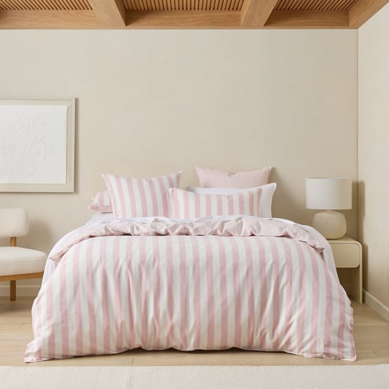Arden Stripe Pink Linen Cotton Quilt Cover Set + Separates