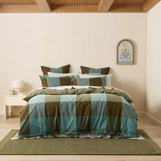 Alma Check Mineral Linen Cotton Quilt Cover Set + Separates 
