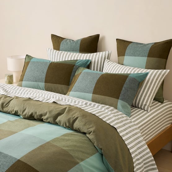 Alma Check Mineral Linen Cotton Quilt Cover Set + Separates 