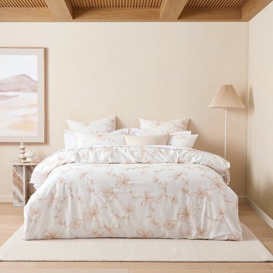 Eleni Embroidered White Quilt Cover Set Set + Separates