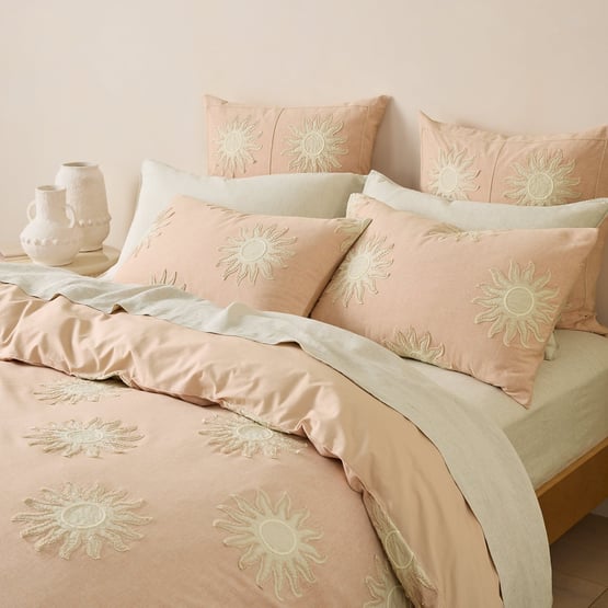 Helios Terracotta Embroidered Quilt Cover Set + Separates