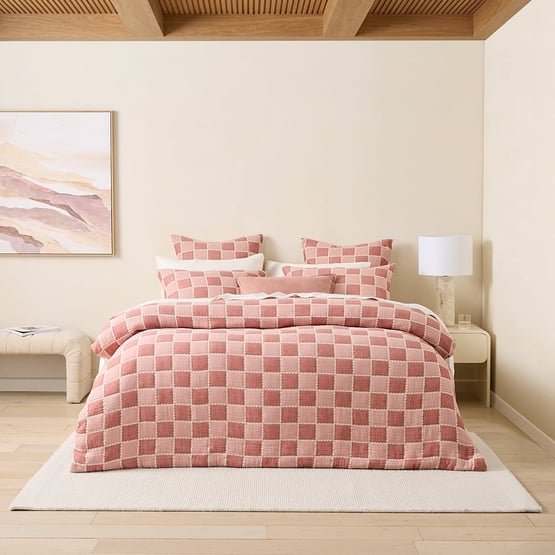 Nellie Dusty Rose Check Quilt Cover Set + Separates