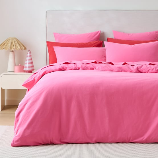 Stonewashed Cotton Hot Pink Quilt Cover Separates