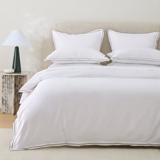 Egyptian Cotton White & Green Split Border Quilt Cover Set + Separates