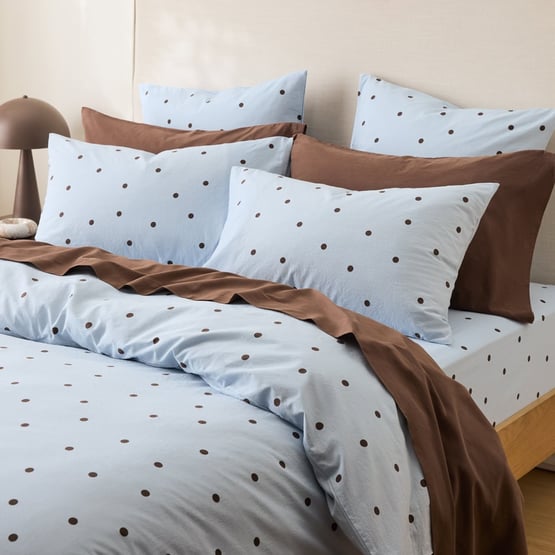 Stonewashed Cotton Coast & Chocolate Spot Quilt Cover Separates