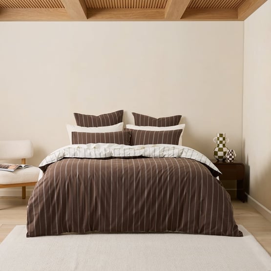 Stonewashed Cotton Chocolate Pencil Stripe Quilt Cover Separates