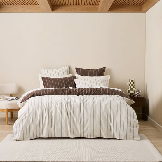 Stonewashed Cotton Chocolate Pencil Stripe Quilt Cover Separates